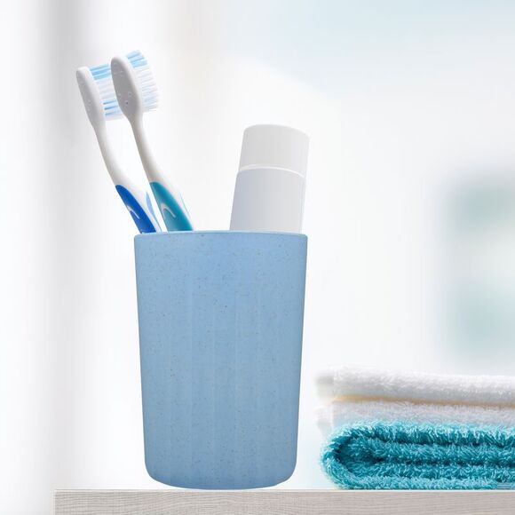 Bathroom Smooth Lines Wheat Straw Toothpaste Tumbler Blue 4.09''x2.80'' - Picture 2 of 6